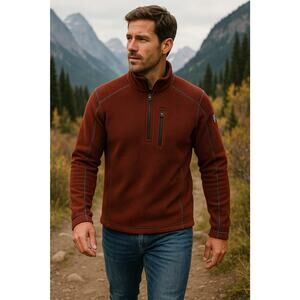 Kuhl Europa 1/4 Zip Sweater Men’s Small Rust Red Fleece Pullover F16 Style...